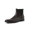 Botines Chelsea de Primera Capa de Piel de Vaca para Mujer Botas Individuales Otoño e Invierno Nuevos Punta Redonda Tacón Bajo Sin Cordones Botines Cortos Botas de Moda de Piel Genuina para Mujer