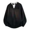 Suéter de Punto de Moda para Hombre, Otoño Invierno, Casual, Cuello Redondo, Falso Dos Piezas, Capa Base