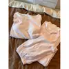Conjunto de pijama rosa de manga larga, estilo Ins, corte relajado, con sujetador incorporado, adecuado para primavera y otoño, hecho de algodón suave, incluye pantalón largo, y se puede usar como ropa de estar en casa o incluso para salir