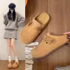 Suela gruesa tacón oculto estrella zapatos Birkenstock punta cerrada media pantufla ropa exterior para mujer 2026 nueva primavera lazo zapatos Birkenstock