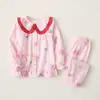 Conjunto de Pijama de Gasa de Algodón para Niños Niños Manga Larga Otoño e Invierno Niños Medianos y Grandes Algodón Puro Dibujos Animados Código Roto Gran Venta