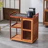 Gabinete de Té de Madera Maciza Hervidor de Agua Integrado Sala de Estar Hogar Estación Móvil para Preparar Té Gabinete Lateral Mesa con Calentador de Agua Gabinete de Mesa Lateral Completamente Ensamblado