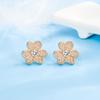 Pendientes de botón de circonita con diseño de flores de estilo coreano, elegantes pendientes de botón de hierba de tres pétalos de oro rosa para mujer, joyería