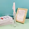 Suporte de Velas de Vidro com Diamantes de 4 Bolas Estilo Europeu com Haste Alta, Suporte de Velas com Haste Listrada, Suporte de Velas Liso para Decoração de Restaurante, Copo de Vela
