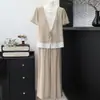 Estilo Novo de Verão 2026 Roupas Femininas Plus Size, Cardigan Camisa Falso Duas Peças com Amarração, Top Falso Duas Peças, Conjunto Respirável de Duas Peças