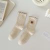 Calcetines Bordados de Dibujos Animados de Otoño e Invierno Estilo Academia Dulce Punto Hilo Calcetines de Media Caña para Niña Estilo Japonés Calcetines Apilados con Oreja de Madera