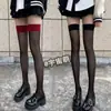 Ins Moda Celebridad de Internet JK de Gama Alta Cos Traje Sexy Puro Deseo Borde Negro Rojo Largo Hasta la Rodilla Medias de Encaje para Mujer