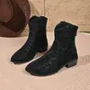 Botines cortos de tacón medio para mujer 2026 otoño tacón grueso zapatos de mujer de comercio exterior transfronterizos estampado de leopardo talla grande europea y americana punta gamuza