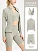 Conjunto de Tres Piezas Transfronterizo: Conjunto de Chaqueta Larga Ajustada con Cuello Alto + Shorts de Cintura Alta Levanta Glúteos + Top de Tirantes tipo Sujetador en Forma de U