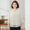 Ropa Elegante y de Moda para Mujeres, Mamás, Top Delgado de Gasa para Verano con Encaje en Mangas Tres Cuartos