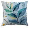 Funda de Almohada Estampada Diaria Azul Dorado Ramas y Hojas Patrón de Línea Transfronteriza Temu para Oficina, Dormitorio, Sofá
