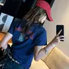 Estilo Americano 100% Algodão Verão Novo Estilo Design Retrô Americano Caimento Relaxado Estampada Gola Redonda Manga Curta Camiseta