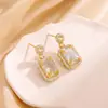 Pendientes Moda Transfronteriza Retro Cuadrados de Botón Accesorios Joyería de Lujo Ligero Cobre Chapado en Oro para Mujer