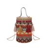 Bolso Cilíndrico Estilo Étnico Bolsa Pequeña para Teléfono Móvil para Mujer 2025 Bolso Cruzado de Hombro de Moda Retro con Borlas Bolso de Celebridad de Internet