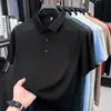 Camisa Polo Respirável com Seda de Amora e Seda de Gelo para Homens, Novo Estilo de Verão, Caimento Solto, Camiseta Casual da Moda de Manga Curta para Homens