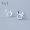 Aretes de Plata S925 para Mujer Pequeños Frescos Diamante Redondo Navidad Astas Dulce Animal Pequeña Joyería para la Oreja G0384