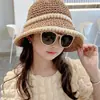 2026 Novo Estilo Chapéu de Palha Estilo Chanel para Meninas com Tecelagem de Renda de Pérolas, Chapéu Bucket com Proteção Solar, Chapéu de Sol de Verão para Crianças Atacado