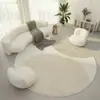 Alfombra de Bucle Sencilla Color Crema para Uso Doméstico, Alfombra para Sala de Estar con Sofá y Mesa de Café, Alfombra Redonda con Líneas Geométricas, Cobertura Completa para el Hogar