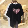 Camiseta de Manga Corta para Mujer, Estilo Ins de Moda, Nueva de Verano 2025 Estilo Europeo, Longitud Media, Algodón Puro, Cubre Barriga, Camiseta Blanca Oversize