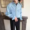 Camisa de mezclilla azul oscuro de diseño nicho para primavera y otoño para hombres, top interior de capa gruesa vintage holgado