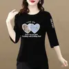 Camiseta de moda de manga tres cuartos de marca para comercio exterior transfronterizo, para madres, mujeres de mediana edad y mayores, tallas grandes
