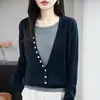 Suéter tejido de bloques de color gris estilo francés para mujer, nueva colección otoño/invierno 2025, capa base cálida, luce genial como capa interior