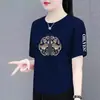 Ropa de mujer de marca con sobrestock de comercio exterior transfronterizo, camisetas de manga corta estilo mamá, tops holgados adelgazantes