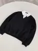 Sudadera de punto coreana de dos piezas falsas con cuello de camisa a rayas, otoño, corte boxy, corta, ancha, estilo preppy