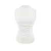 Ropa de Mujer al por Mayor Transfronteriza Estilo Europeo y Americano Top Ajustado Fruncido Cuello Redondo Simple sin Mangas Camiseta Básica