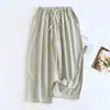 Pantalones de pierna ancha a rayas ligeros de verano para mujer, pantalones caseros de algodón puro, pantalones cortos, pantalones multicolor para ejercicio matutino, pantalones de talla grande para personas jóvenes y de mediana edad