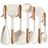 Cabo de Madeira de Acácia Espátula de Silicone Conjunto de Utensílios de Cozinha Conjunto de 7 Peças Espátula de Cozinha Resistente a Altas Temperaturas Colher de Sopa Cozinha Diária
