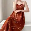 Camisón holgado de algodón y seda con estampado para mujer, ropa de casa, informal, sexy, vestido largo, falda, pijama, nuevo estilo de primavera