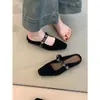 Primeiro Encontro com os Mules Quadrados de Salto Baixo da Temporada para Mulheres, Sapatos Fechados de Tira Única com Detalhes de Diamante, Mules Elegantes e Estilosos para Mulheres