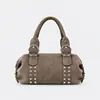 Bolsa Boston Almofada Studded Retro de Design de Nicho com Fivela Elegante de Couro Bolsa de Ombro Estilo Biker para Mulheres