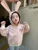 Sudadera con Cremallera y Orejas de Conejo a Rayas para Niña 2026 Nueva Moda de Otoño Sudadera con Capucha Infantil para Abrigo