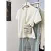 Camiseta Básica de Algodón Puro Color Sólido Hombro Normal Manga Corta para Mujer Primavera Verano Sentido del Diseño Nicho Capa Base Top Interior