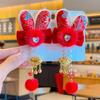 Headdress rojo para niñas, pasador de pelo, bebé, estilo chino, traje Tang, clip de ropa de felicitación de Año Nuevo, accesorios para el pelo festivos de Año Nuevo para niños