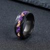 Anillo de bodas más vendido en Europa y Estados Unidos, anillo de acero inoxidable negro eléctrico de 8 mm, corrosión, acero de Malasia, grano de martillo con incrustaciones de grava púrpura, lámina de oro.