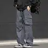 Pantalones de trabajo casuales estilo japonés para hombre, modernos, de bolsillo grande, alta costura, versátiles, con cordón, holgados, retro americano, de pierna ancha