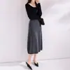 Falda de Punto de Lana Pura para Mujer Otoño Invierno Cintura Alta Largo Medio Falda Línea A Color Sólido Punto Trenzado Falda Casual