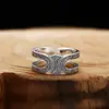 Anillo de Plata de Ley 925 al por Mayor Patrón de Hierba Tang Anillo Abierto para Hombres y Mujeres Plata Tailandesa Retro Personalizado Joyería de Moda