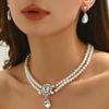 Colar de Franja com Pérolas e Incrustação de Diamante para Comércio Exterior Conjunto de Joias de Noiva Brincos e Pingente Conjunto de Duas Peças Pérolas de Imitação Personalizadas