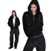 Moletom Cardigan Casual Simples de Cor Sólida Único Estilo Retro Ins Jaqueta com Capuz Punk High Street para Mulheres