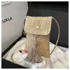 Bolsa de Celular Simples e Fashion em Palha Trançada para Mulheres, Design de Nicho, Mini Bolsa Quadrada de Ombro Cruzado, Porta-Moedas Trançado Versátil