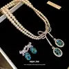 Sombra de Mariposa de Cristal Azul~Collar y Pendientes con Lazo de Zircón Perlado de Doble Capa, Cadena para Clavícula de Estilo Palaciego de Alta Gama para Mujer