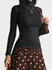 Camiseta Feminina de Gola Alta com Stretch Slim Fit Transfronteiriça, Estilo Europeu e Americano, Top Outerwear Costurado Slimming Seamless para Esportes