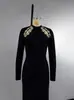 Vestido Largo de Noche Ajustado al Cuerpo con Abertura, Diseño de Manga Larga de Nuevo Estilo Hueco Transversal con Adornos de Pedrería