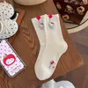Calcetines de Malla con Dibujos Lindos de Gato Kt de Moda para Mujer, Verano Delgados Calados Transpirables con Lunares y Lazo Calcetines Holgados para Mujer