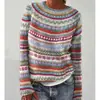 Amazon Europeo y Americano Nuevo Estilo Suéter para Mujer Más Vendido Cuello Redondo Bloque de Color Holgado Moda Jersey Suéter Tejido