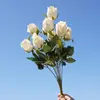 Tecido ao toque 9 cabeças de botão de rosa Flores Artificiais Flores Falsas Decoração Suave para Casa Exibição Fotografia Decoração de Casamento Flores